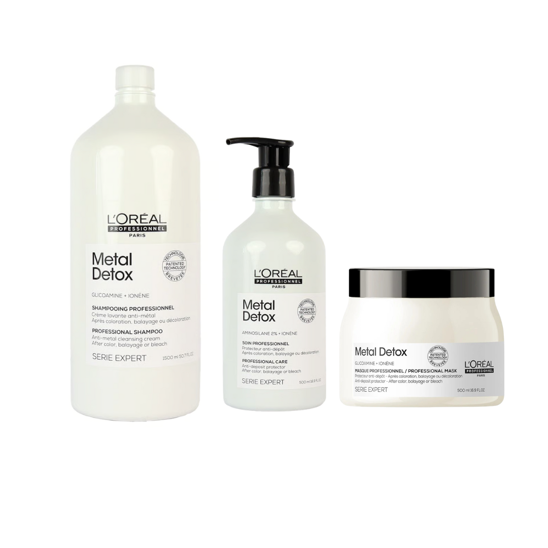 L'Oreal Professionnel Serie Metal Detox Shampoo 1500ml, Conditioner 500ml & Mask 500g Salon Trio Bundle