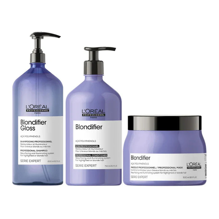 L'Oreal Professionnel Serie Expert Blondifier Gloss Shampoo 1500ml, Conditioner 750ml & Mask 500g Salon Trio Bundle